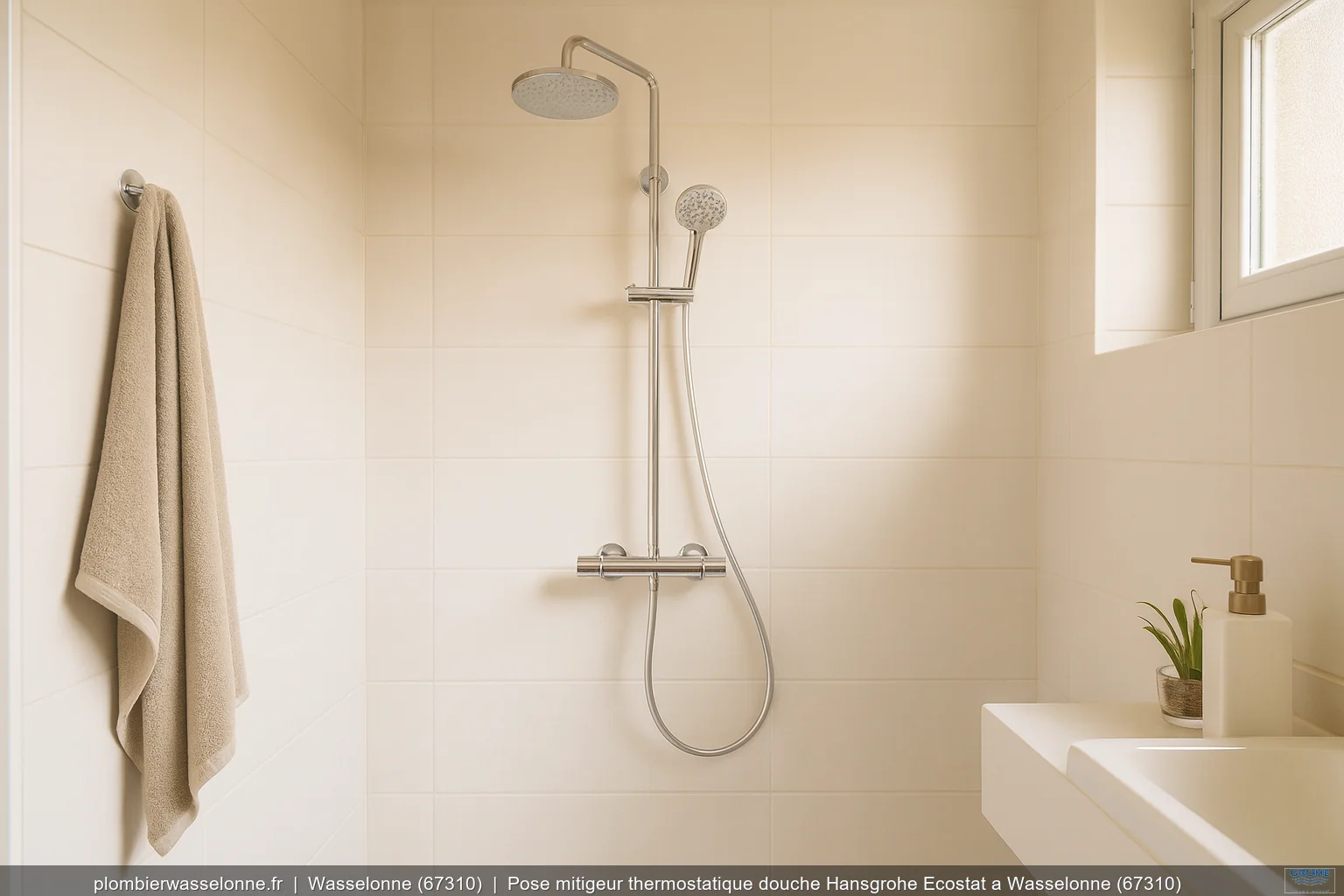 Pose mitigeur thermostatique douche Hansgrohe Ecostat a Wasselonne (67310)